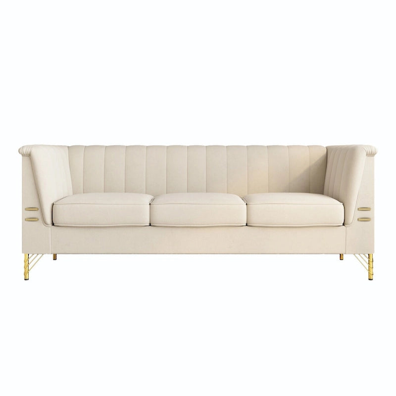 Canapé Chesterfield 2 places en velours rose / beige / noir / vert