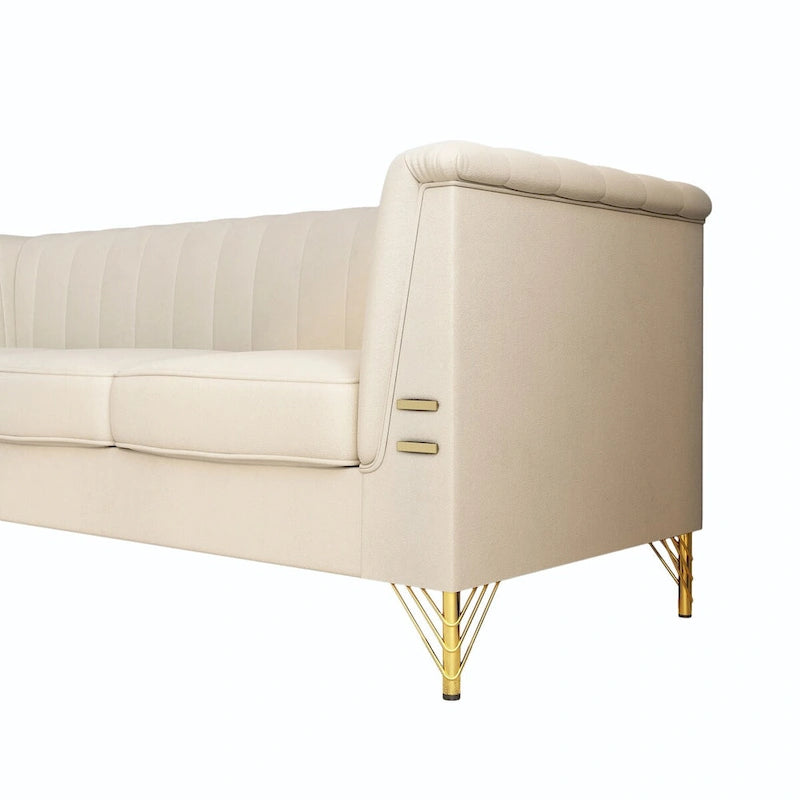 Canapé Chesterfield 2 places en velours rose / beige / noir / vert