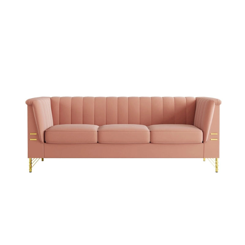 Canapé Chesterfield 2 places en velours rose / beige / noir / vert