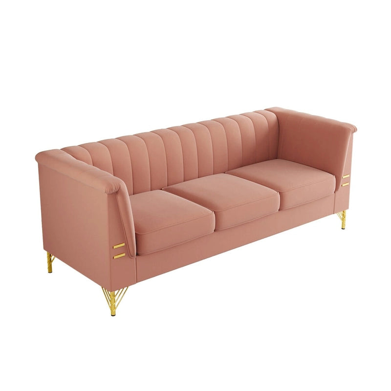 Canapé Chesterfield 2 places en velours rose / beige / noir / vert