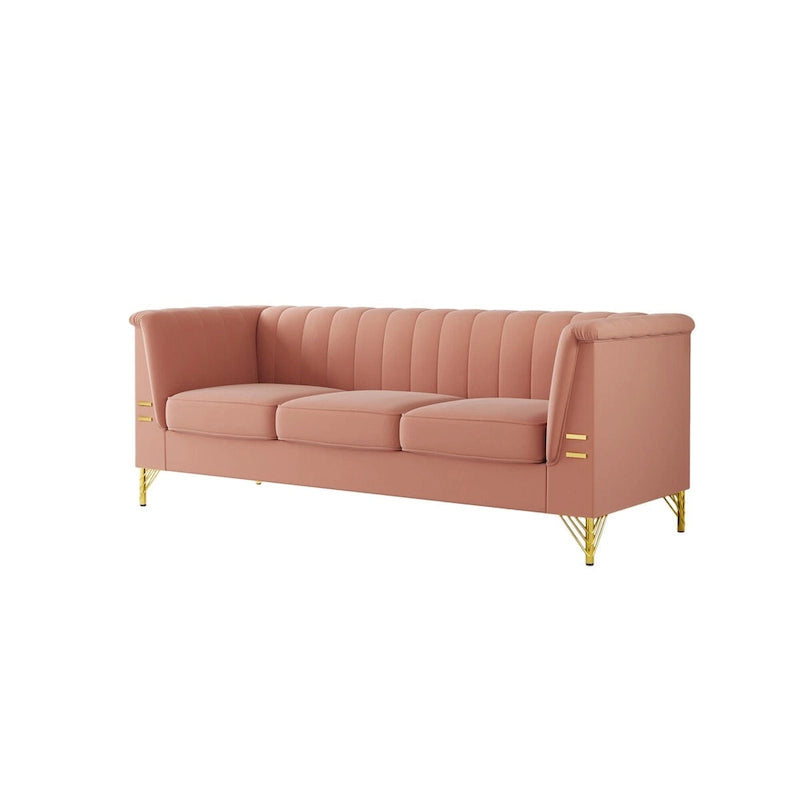 Canapé Chesterfield 2 places en velours rose / beige / noir / vert
