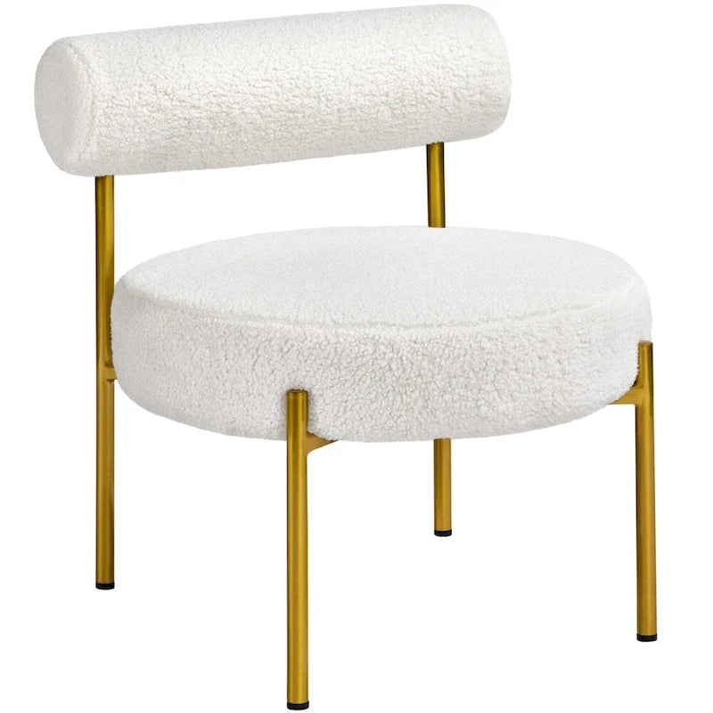 Yaheetech Boucle Gold Metal Legs Accent Chair With Round Padded Seat, White - 25 23 26 