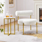 Fauteuil d'appoint rond en tissu bouclé blanc / noir / rose, pieds en métal doré, une place
