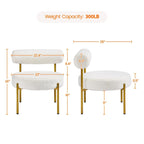 Fauteuil d'appoint rond en tissu bouclé blanc / noir / rose, pieds en métal doré, une place