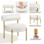 Fauteuil d'appoint rond en tissu bouclé blanc / noir / rose, pieds en métal doré, une place