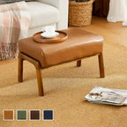 Glitzhome 24.5 W Leatherette Accent Stool With Walnut Rubberwood Legs