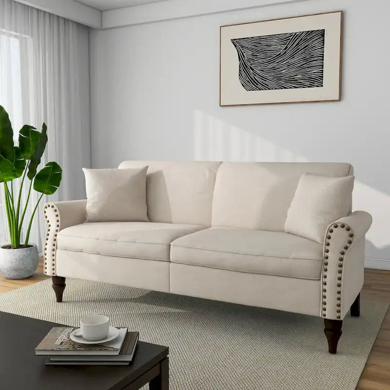 73  Sofa with Nailhead Trim Rolled Arms