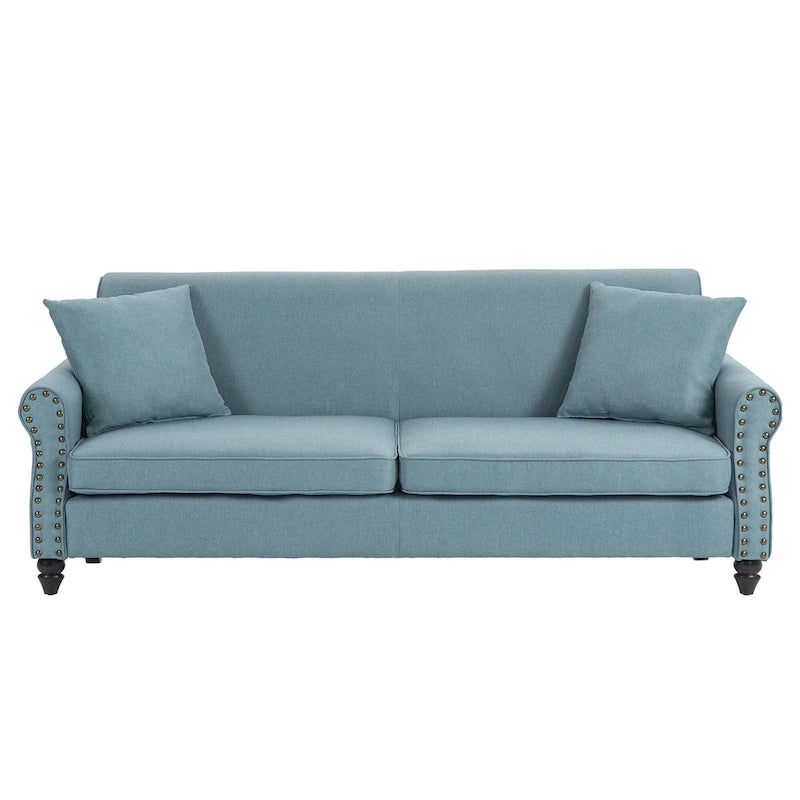 Canapé deux places de 73 po avec garniture cloutée, bleu foncé / beige / bleu clair / gris foncé