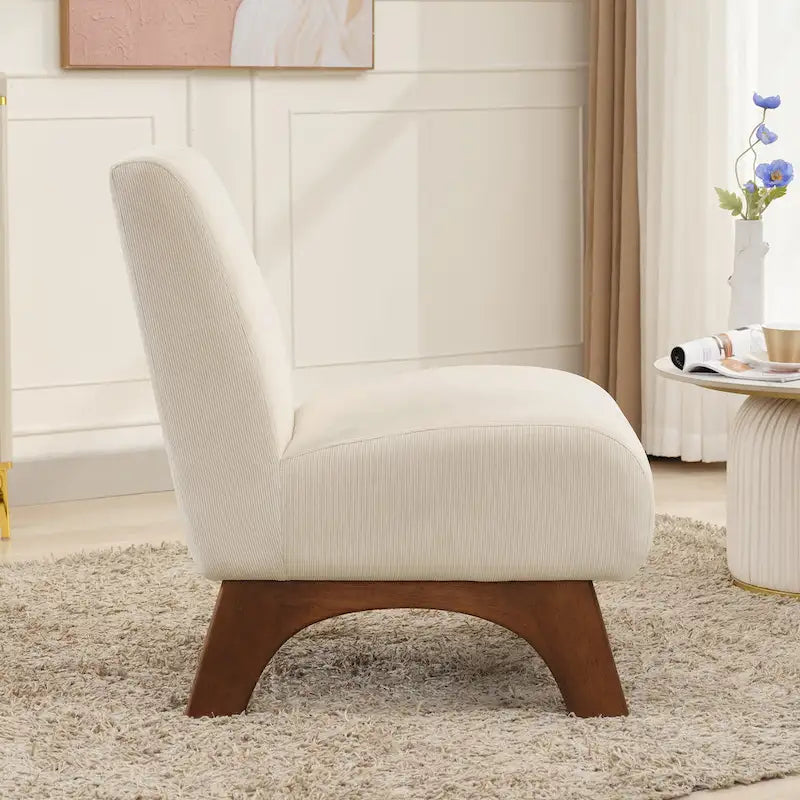 Fauteuil d'appoint sans accoudoirs en velours côtelé – Blanc Crème / Bleu Profond / Jaune Clair de Lune / Gris Signal, Assise simple
