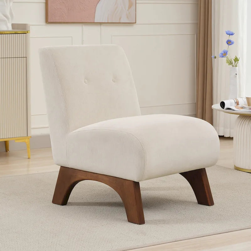 Fauteuil d'appoint sans accoudoirs en velours côtelé – Blanc Crème / Bleu Profond / Jaune Clair de Lune / Gris Signal, Assise simple