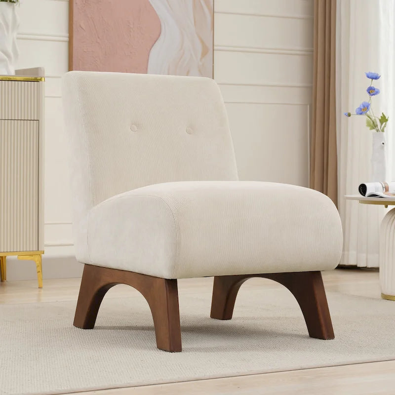 Fauteuil d'appoint sans accoudoirs en velours côtelé – Blanc Crème / Bleu Profond / Jaune Clair de Lune / Gris Signal, Assise simple