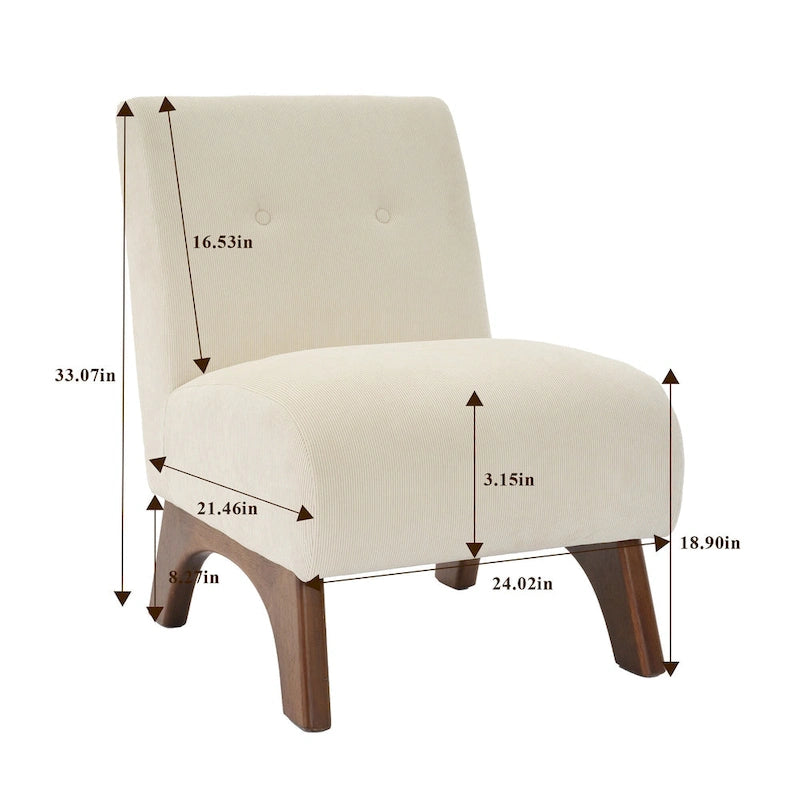 Fauteuil d'appoint sans accoudoirs en velours côtelé – Blanc Crème / Bleu Profond / Jaune Clair de Lune / Gris Signal, Assise simple