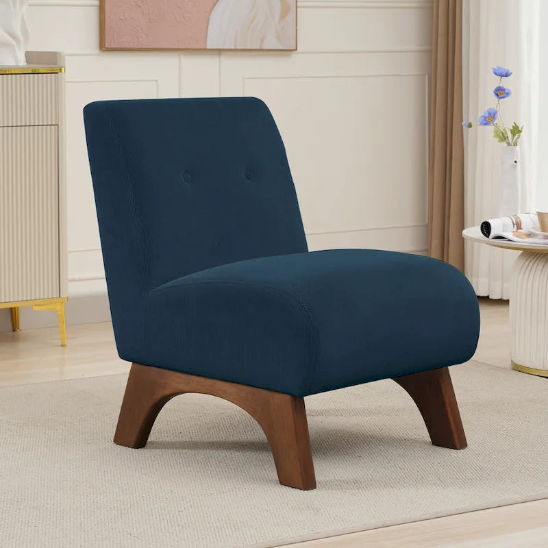 Fauteuil d'appoint sans accoudoirs en velours côtelé – Blanc Crème / Bleu Profond / Jaune Clair de Lune / Gris Signal, Assise simple