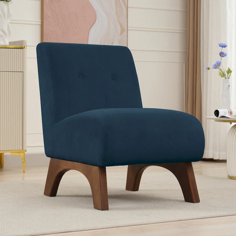 Fauteuil d'appoint sans accoudoirs en velours côtelé – Blanc Crème / Bleu Profond / Jaune Clair de Lune / Gris Signal, Assise simple