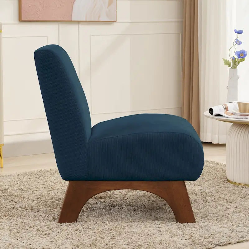 Fauteuil d'appoint sans accoudoirs en velours côtelé – Blanc Crème / Bleu Profond / Jaune Clair de Lune / Gris Signal, Assise simple