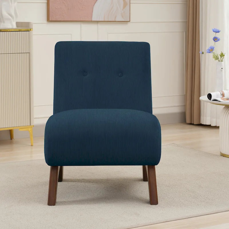 Fauteuil d'appoint sans accoudoirs en velours côtelé – Blanc Crème / Bleu Profond / Jaune Clair de Lune / Gris Signal, Assise simple