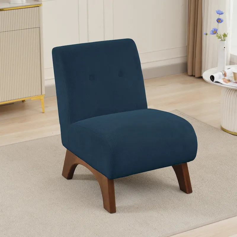 Fauteuil d'appoint sans accoudoirs en velours côtelé – Blanc Crème / Bleu Profond / Jaune Clair de Lune / Gris Signal, Assise simple