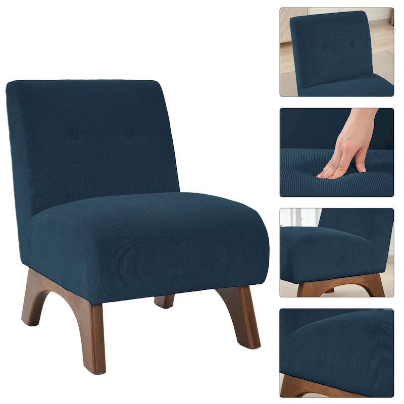 Fauteuil d'appoint sans accoudoirs en velours côtelé – Blanc Crème / Bleu Profond / Jaune Clair de Lune / Gris Signal, Assise simple