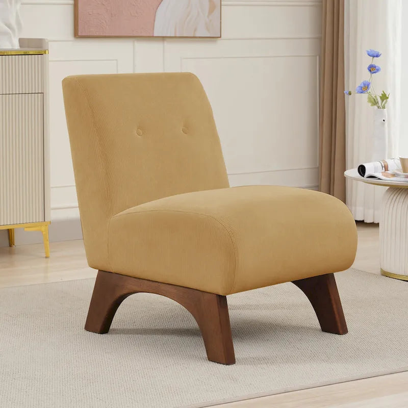 Fauteuil d'appoint sans accoudoirs en velours côtelé – Blanc Crème / Bleu Profond / Jaune Clair de Lune / Gris Signal, Assise simple