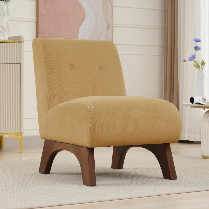 Fauteuil d'appoint sans accoudoirs en velours côtelé – Blanc Crème / Bleu Profond / Jaune Clair de Lune / Gris Signal, Assise simple
