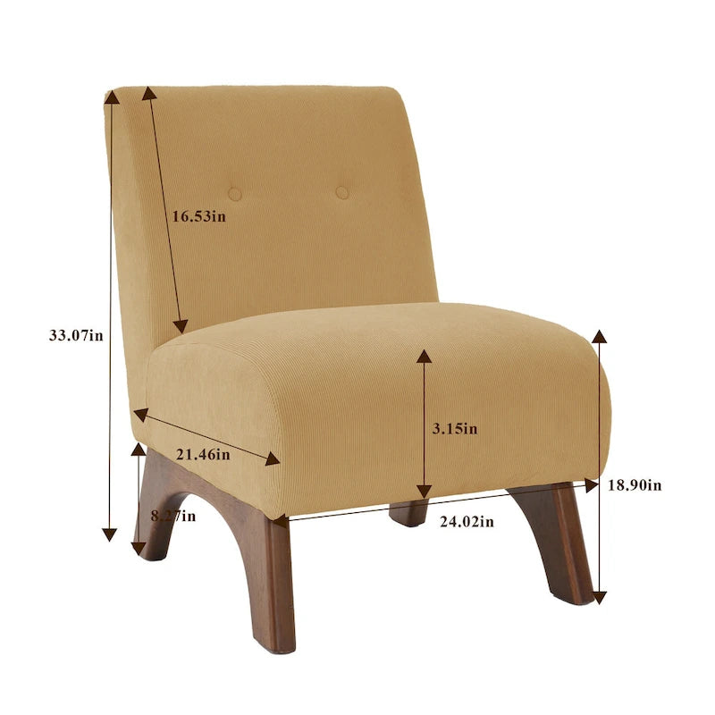 Fauteuil d'appoint sans accoudoirs en velours côtelé – Blanc Crème / Bleu Profond / Jaune Clair de Lune / Gris Signal, Assise simple