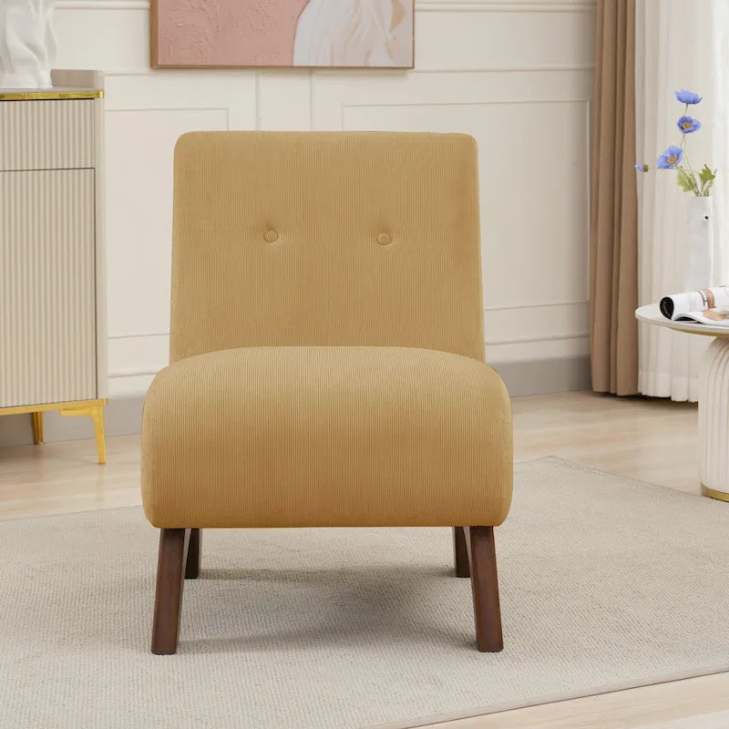 Fauteuil d'appoint sans accoudoirs en velours côtelé – Blanc Crème / Bleu Profond / Jaune Clair de Lune / Gris Signal, Assise simple