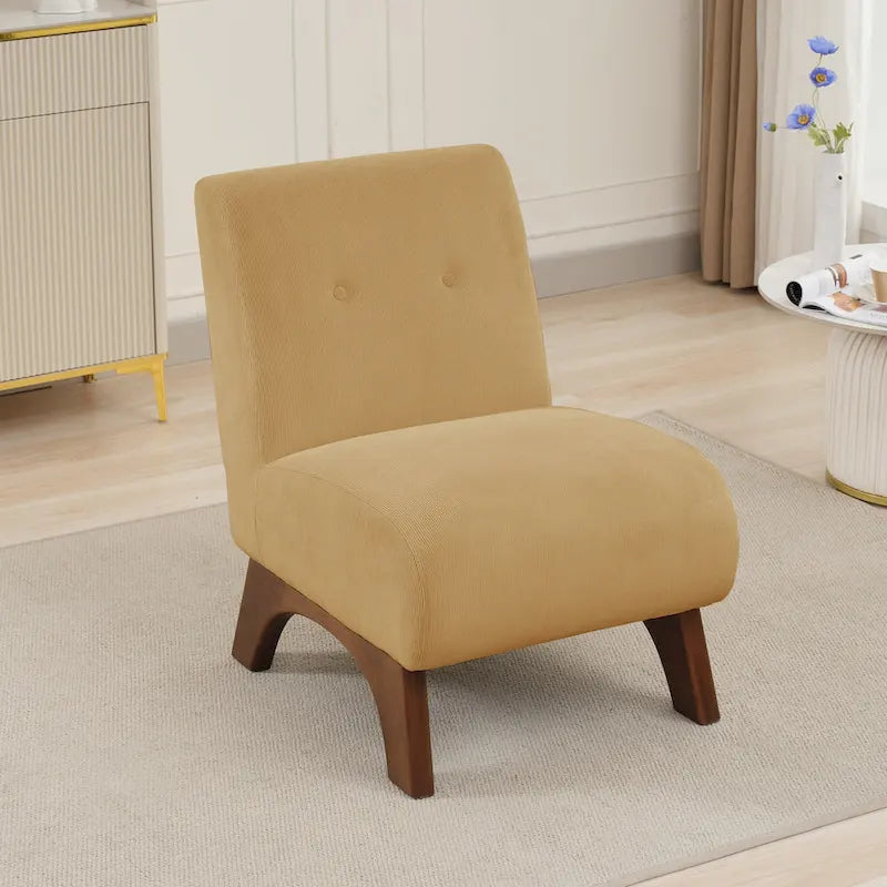 Fauteuil d'appoint sans accoudoirs en velours côtelé – Blanc Crème / Bleu Profond / Jaune Clair de Lune / Gris Signal, Assise simple