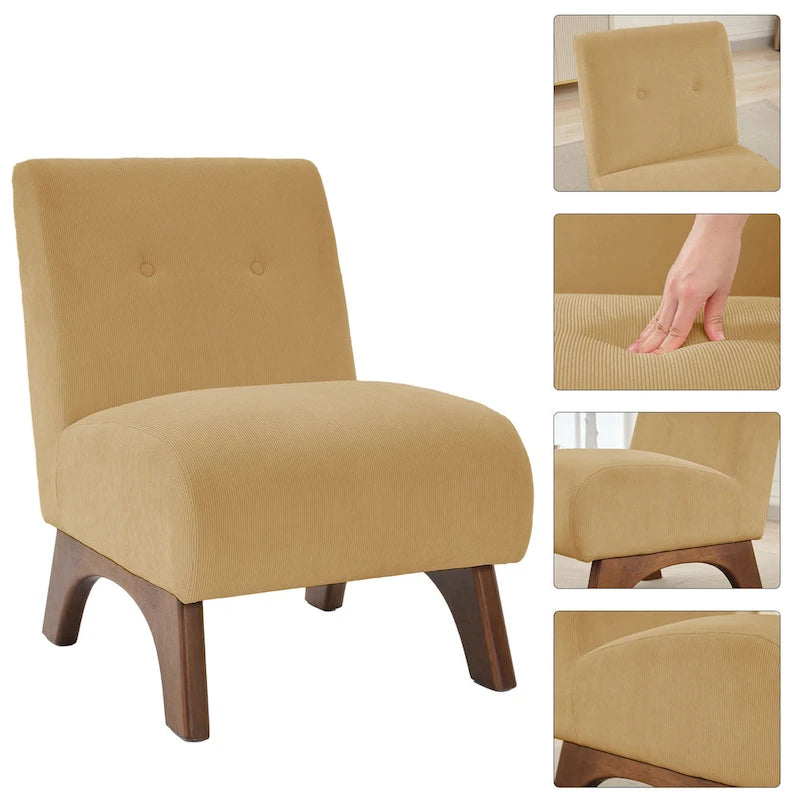 Fauteuil d'appoint sans accoudoirs en velours côtelé – Blanc Crème / Bleu Profond / Jaune Clair de Lune / Gris Signal, Assise simple