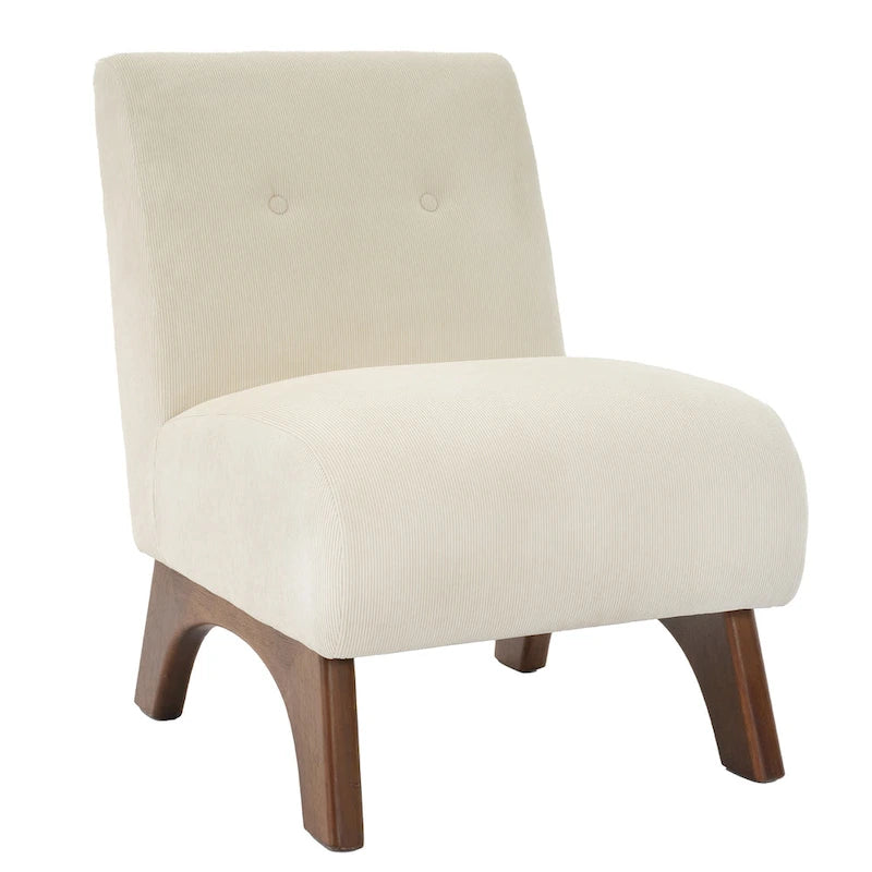 Fauteuil d'appoint sans accoudoirs en velours côtelé – Blanc Crème / Bleu Profond / Jaune Clair de Lune / Gris Signal, Assise simple