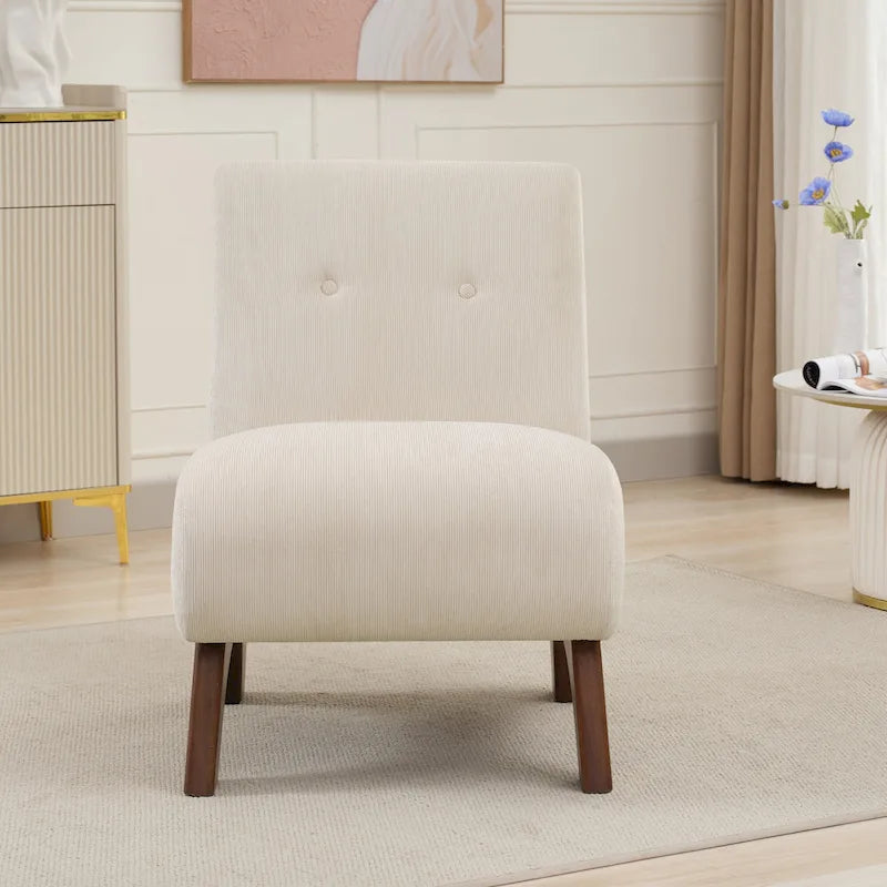 Fauteuil d'appoint sans accoudoirs en velours côtelé – Blanc Crème / Bleu Profond / Jaune Clair de Lune / Gris Signal, Assise simple