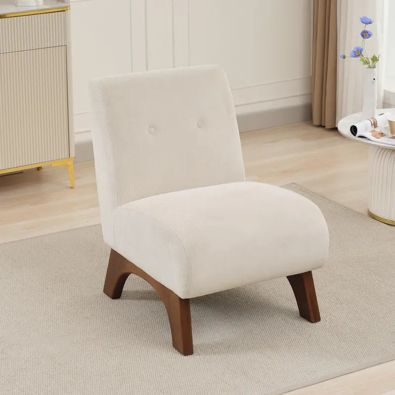 Fauteuil d'appoint sans accoudoirs en velours côtelé – Blanc Crème / Bleu Profond / Jaune Clair de Lune / Gris Signal, Assise simple