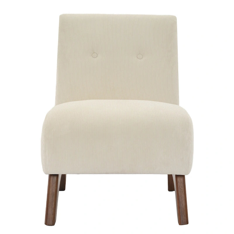 Fauteuil d'appoint sans accoudoirs en velours côtelé – Blanc Crème / Bleu Profond / Jaune Clair de Lune / Gris Signal, Assise simple
