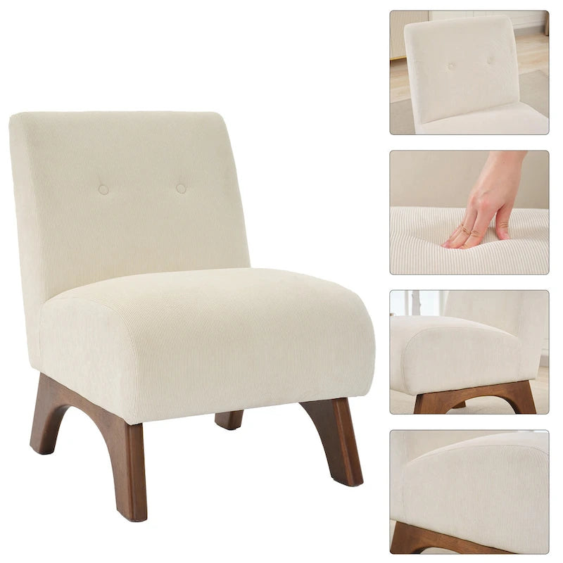 Fauteuil d'appoint sans accoudoirs en velours côtelé – Blanc Crème / Bleu Profond / Jaune Clair de Lune / Gris Signal, Assise simple