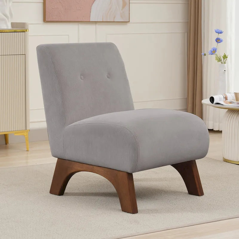 Fauteuil d'appoint sans accoudoirs en velours côtelé – Blanc Crème / Bleu Profond / Jaune Clair de Lune / Gris Signal, Assise simple