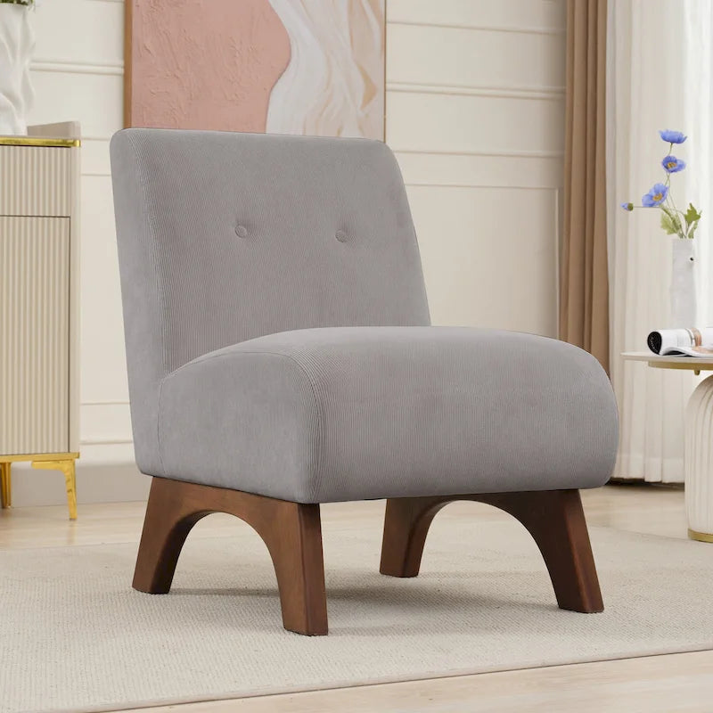 Fauteuil d'appoint sans accoudoirs en velours côtelé – Blanc Crème / Bleu Profond / Jaune Clair de Lune / Gris Signal, Assise simple