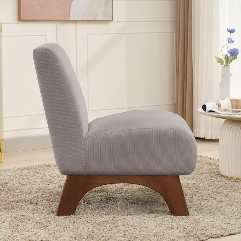 Fauteuil d'appoint sans accoudoirs en velours côtelé – Blanc Crème / Bleu Profond / Jaune Clair de Lune / Gris Signal, Assise simple