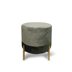 Tabouret Pouf Rond en Velours Gris avec Pieds en Métal, Siège Unique