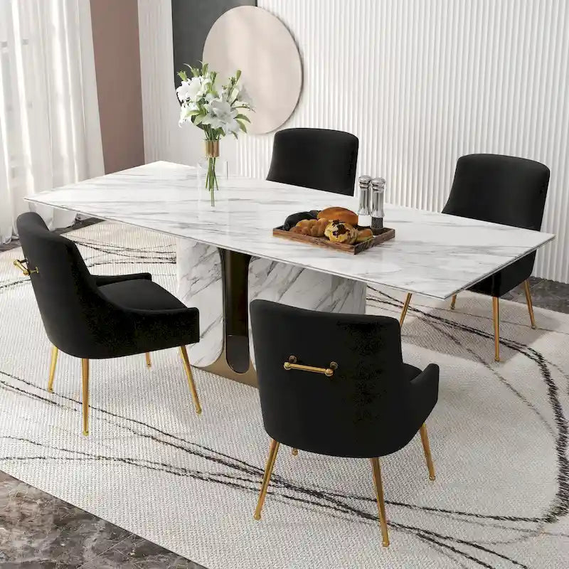 Chaises de salle à manger sans accoudoirs, revêtues de velours, lot de 4 – Gris / Noir / Bleu marine / Vert / Beige