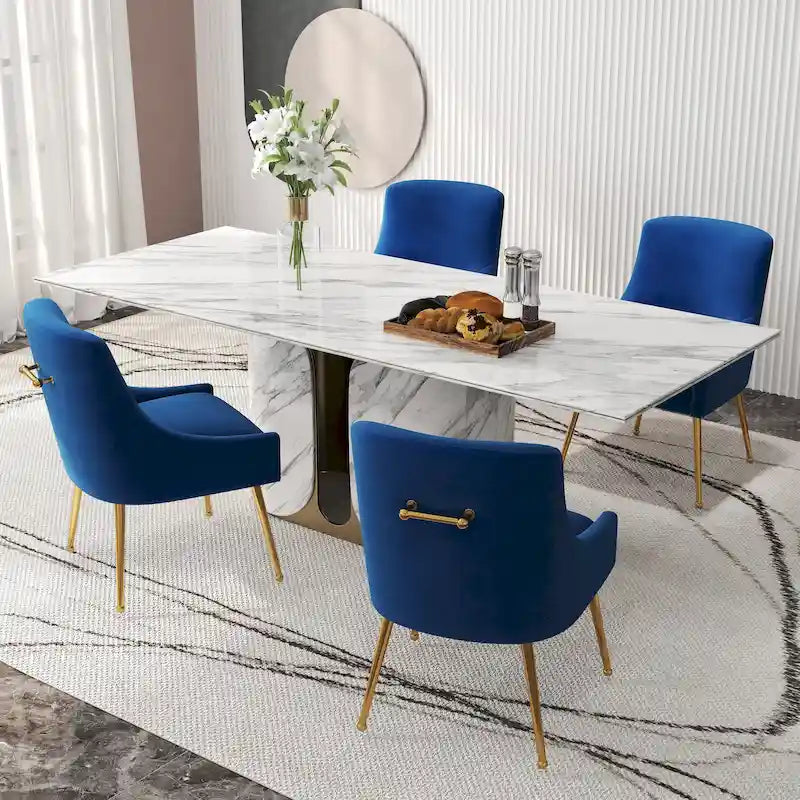 Chaises de salle à manger sans accoudoirs, revêtues de velours, lot de 4 – Gris / Noir / Bleu marine / Vert / Beige
