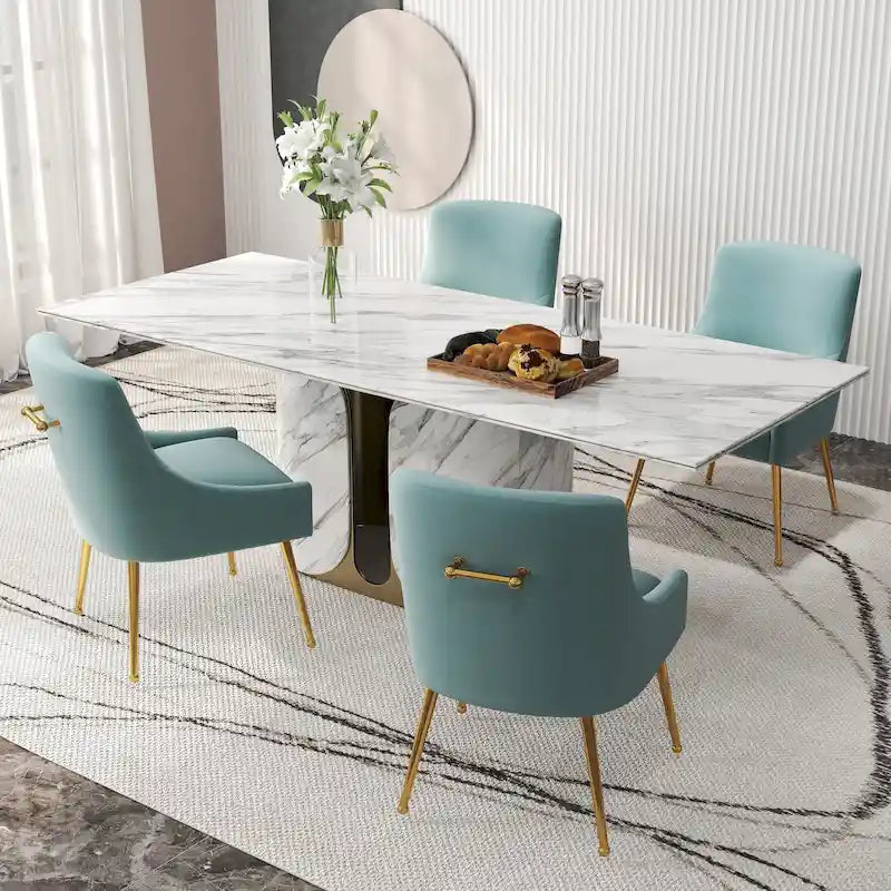 Chaises de salle à manger sans accoudoirs, revêtues de velours, lot de 4 – Gris / Noir / Bleu marine / Vert / Beige