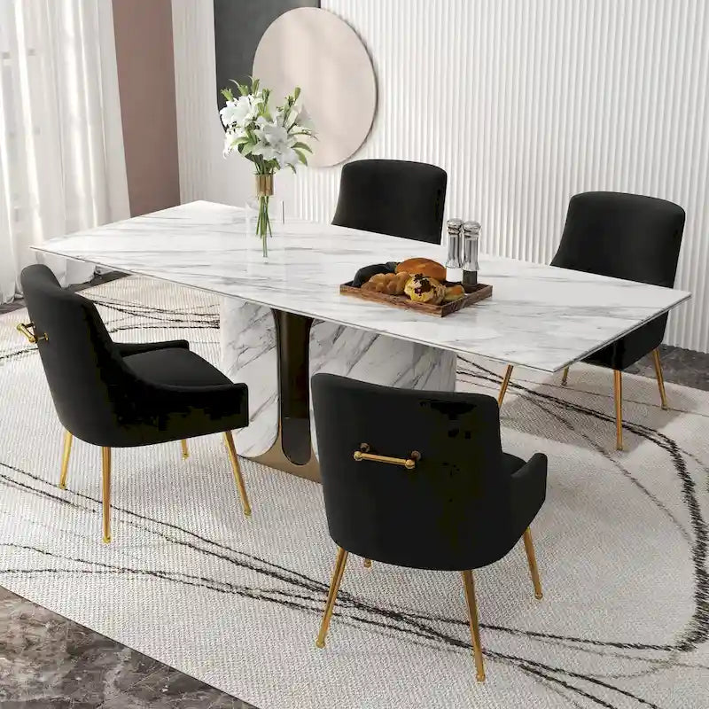 Chaises de salle à manger sans accoudoirs, revêtues de velours, lot de 4 – Gris / Noir / Bleu marine / Vert / Beige