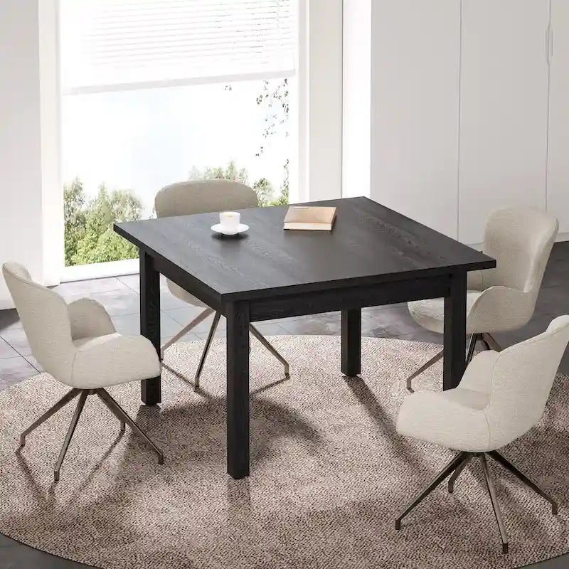 Table de conférence carrée marron/noir avec pieds en bois massif, 1 à 2 places