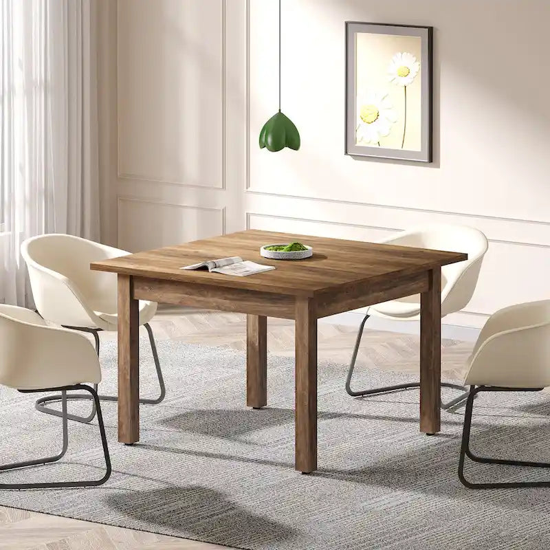 Table de conférence carrée marron/noir avec pieds en bois massif, 1 à 2 places