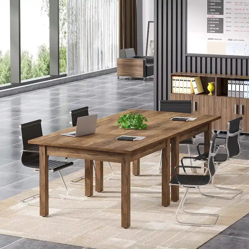 Table de conférence carrée marron/noir avec pieds en bois massif, 1 à 2 places