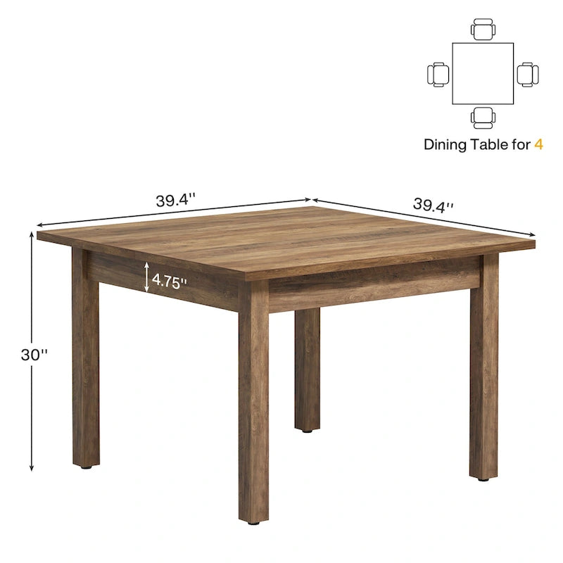Table de conférence carrée marron/noir avec pieds en bois massif, 1 à 2 places