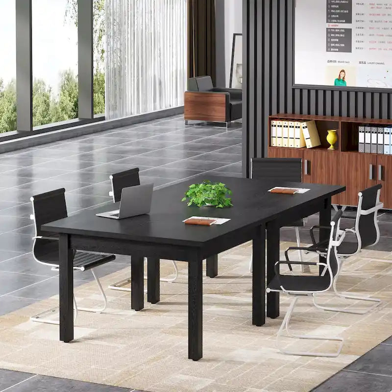 Table de conférence carrée marron/noir avec pieds en bois massif, 1 à 2 places