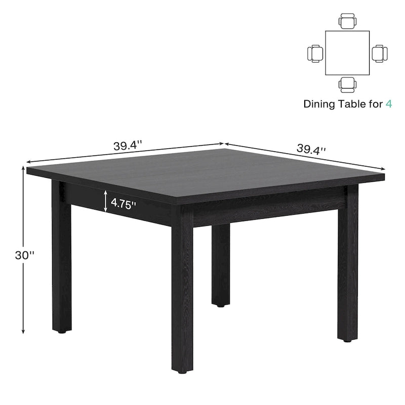 Table de conférence carrée marron/noir avec pieds en bois massif, 1 à 2 places