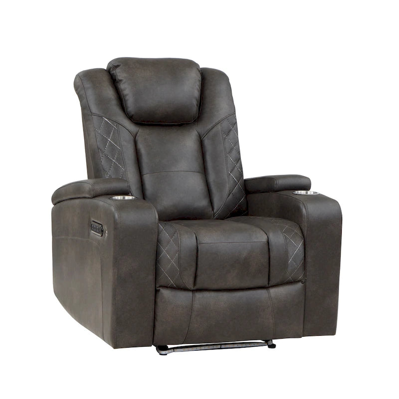 Fauteuil inclinable électrique en similicuir marron-gris, une place