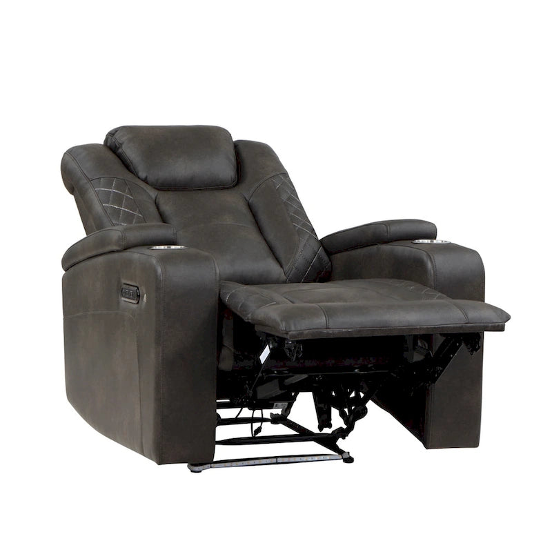 Fauteuil inclinable électrique en similicuir marron-gris, une place