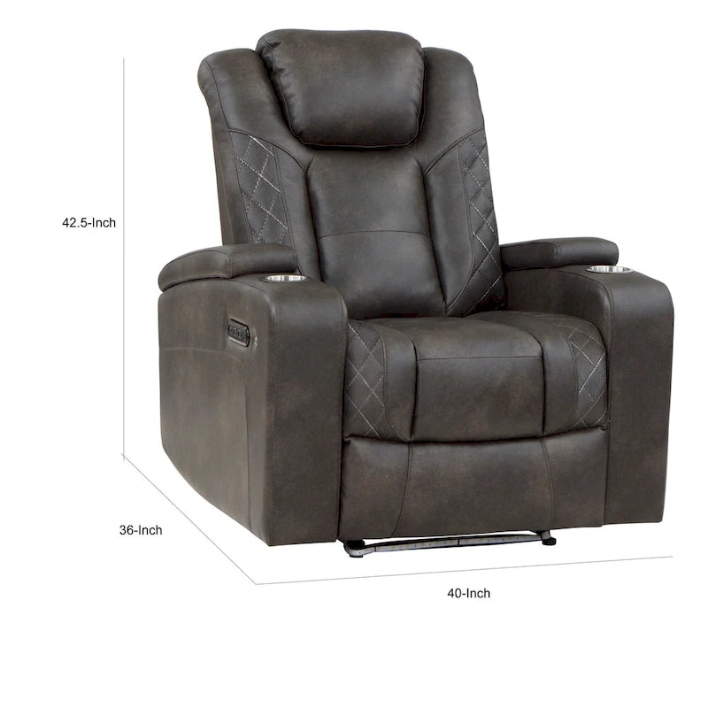 Fauteuil inclinable électrique en similicuir marron-gris, une place